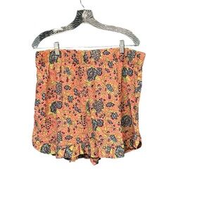 Natural life shorts women XL pink green floral print bohemian ruffle casual NWT